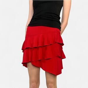 Y2K My Michelle Red Tiered Ruffled Asymmetrical Frilly RaRa Cake Skirt Sz Small